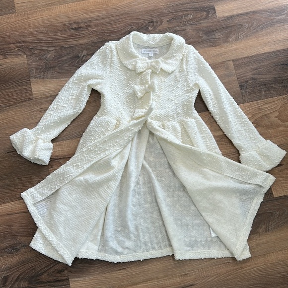 NANETTE GIRLS CREAM SPARKLE BUTTON-BOW ACCENT JACKET SIZE 6 - Picture 5 of 12